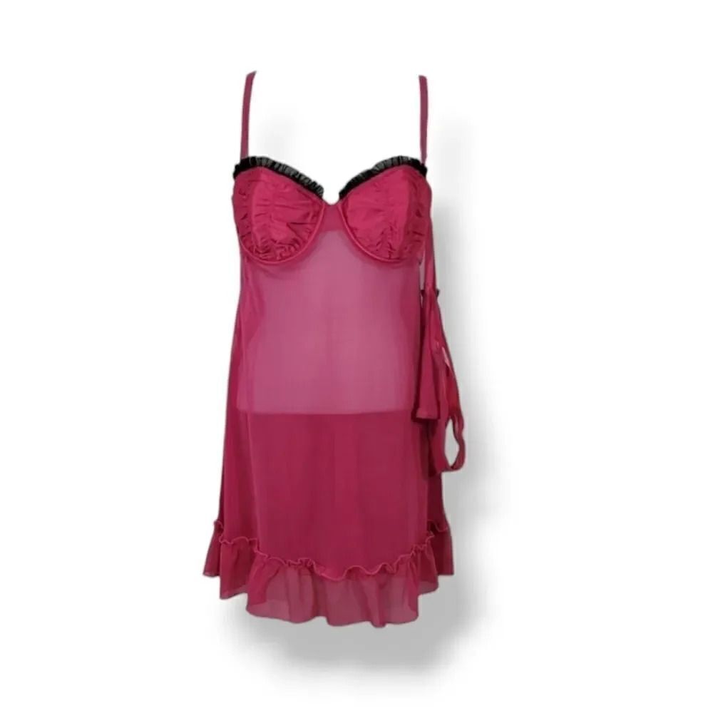 NEW Vintage Flora Follies 2PC Balconette Babydoll Chemise Nightie & Thong Size L - Picture 4 of 13